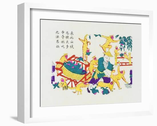 Monkeys Stealing Peaches-null-Framed Giclee Print