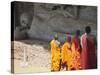 Monks at Reclining Buddha Statue, Gal Vihara, Polonnaruwa, UNESCO World Heritage Site, Sri Lanka-Ian Trower-Stretched Canvas