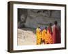 Monks at Reclining Buddha Statue, Gal Vihara, Polonnaruwa, UNESCO World Heritage Site, Sri Lanka-Ian Trower-Framed Photographic Print