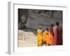 Monks at Reclining Buddha Statue, Gal Vihara, Polonnaruwa, UNESCO World Heritage Site, Sri Lanka-Ian Trower-Framed Photographic Print