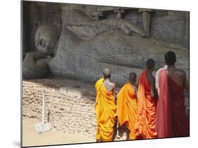 Monks at Reclining Buddha Statue, Gal Vihara, Polonnaruwa, UNESCO World Heritage Site, Sri Lanka-Ian Trower-Mounted Photographic Print