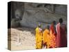 Monks at Reclining Buddha Statue, Gal Vihara, Polonnaruwa, UNESCO World Heritage Site, Sri Lanka-Ian Trower-Stretched Canvas