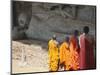 Monks at Reclining Buddha Statue, Gal Vihara, Polonnaruwa, UNESCO World Heritage Site, Sri Lanka-Ian Trower-Mounted Photographic Print