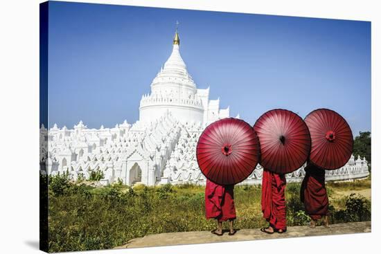 Monks at the Hsinbyume Pagoda-Berthold Dieckfoss-Stretched Canvas