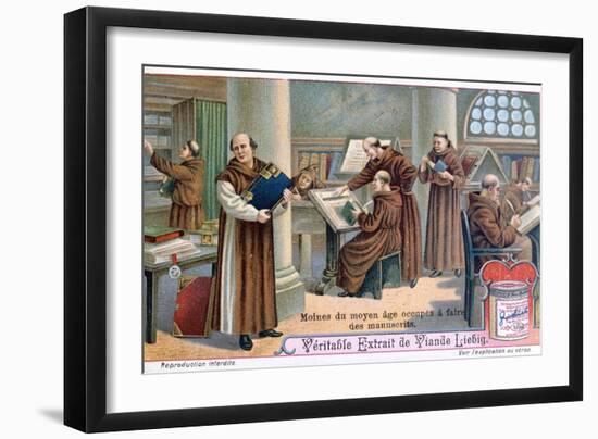 Monks at Work on Manuscripts in a Scriptorium, C1900-null-Framed Giclee Print