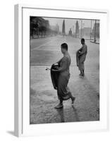 Monks Begging For Food at Dawn on Main Thoroughfare of Bangkok-Howard Sochurek-Framed Photographic Print