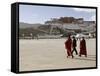 Monks Carrying Umbrellas to Shield Against the Sun, in Front of the Potala Palace, Tibet-Don Smith-Framed Stretched Canvas