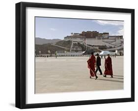 Monks Carrying Umbrellas to Shield Against the Sun, in Front of the Potala Palace, Tibet-Don Smith-Framed Photographic Print