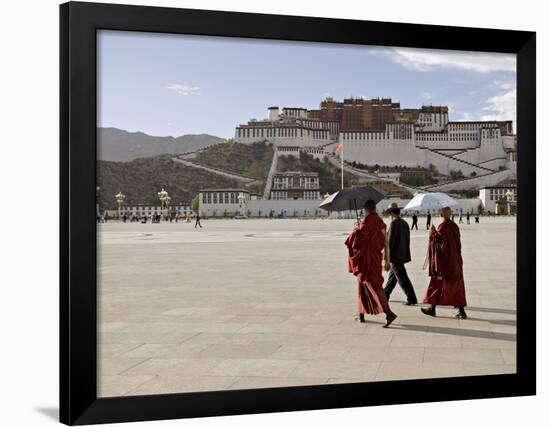 Monks Carrying Umbrellas to Shield Against the Sun, in Front of the Potala Palace, Tibet-Don Smith-Framed Photographic Print