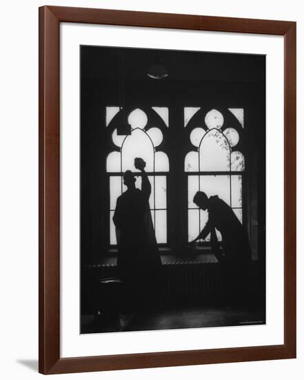 Monks Cleaning Windows of the Monastery's Sacristy-Gordon Parks-Framed Photographic Print