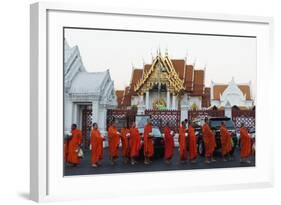 Monks Collecting Morning Alms, the Marble Temple (Wat Benchamabophit), Bangkok, Thailand-Christian Kober-Framed Photographic Print