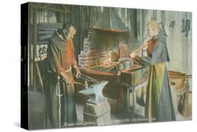 Monks in Blacksmith Shop, Santa Barbara Mission, California-null-Stretched Canvas