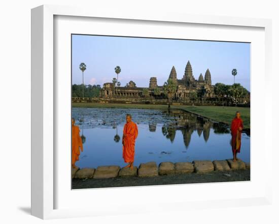 Monks in Saffron Robes, Angkor Wat, Unesco World Heritage Site, Siem Reap, Cambodia, Indochina-Bruno Morandi-Framed Photographic Print