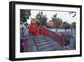 Monks in Saffron Robes, Wat Benchamabophit (The Marble Temple), Bangkok, Thailand, Southeast Asia-Christian Kober-Framed Photographic Print