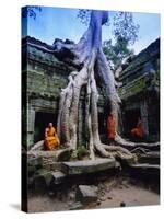 Monks in the Ta Prohm Temple, Angkor, Unesco World Heritage Site, Siem Reap, Cambodia, Asia-Gavin Hellier-Stretched Canvas