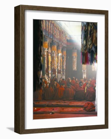 Monks Inside the Main Prayer Hall, Drepung Buddhist Monastery, Lhasa, Tibet, China-Tony Waltham-Framed Photographic Print