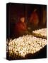 Monks Light Butter Lamps on an Auspicious Night, Boudha Stupa, Bodhnath, Kathmandu, Nepal-Don Smith-Stretched Canvas