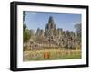Monks Looking at Bayon Temple, Angkor, Siem Reap, Cambodia-null-Framed Premium Photographic Print