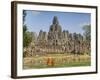 Monks Looking at Bayon Temple, Angkor, Siem Reap, Cambodia-null-Framed Photographic Print