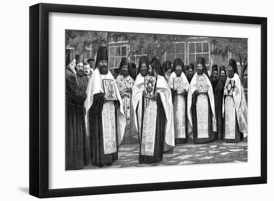 Monks of the Greek Church Carrying Volumes of the Liturgy, Greece, 1922-null-Framed Giclee Print