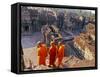 Monks Overlook Angkor Wat, Cambodia-Tom Haseltine-Framed Stretched Canvas