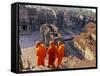 Monks Overlook Angkor Wat, Cambodia-Tom Haseltine-Framed Stretched Canvas