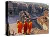 Monks Overlook Angkor Wat, Cambodia-Tom Haseltine-Stretched Canvas