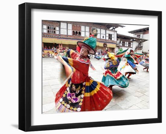 Monks Performing Traditional Black Hat Dance at the Wangdue Phodrang Tsechu, Wangdue Phodrang Dzong-Lee Frost-Framed Photographic Print