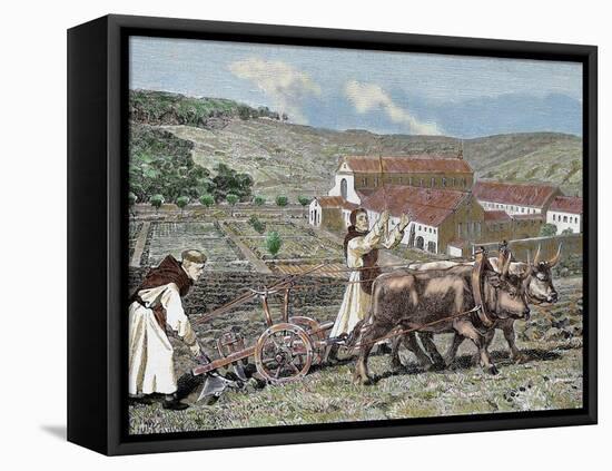 Monks Plowing the Land with Oxen, Germany (1872)-Prisma Archivo-Framed Stretched Canvas