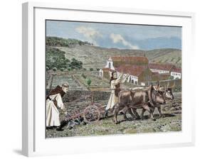 Monks Plowing the Land with Oxen, Germany (1872)-Prisma Archivo-Framed Photographic Print