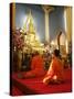 Monks Praying and Giant Golden Statue of the Buddha, Wat Benchamabophit, Bangkok, Southeast Asia-Angelo Cavalli-Stretched Canvas