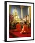 Monks Praying and Giant Golden Statue of the Buddha, Wat Benchamabophit, Bangkok, Southeast Asia-Angelo Cavalli-Framed Photographic Print