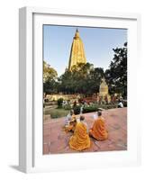 Monks Praying at the Buddhist Mahabodhi Temple, a UNESCO World Heritage Site, in Bodhgaya, India-Mauricio Abreu-Framed Photographic Print