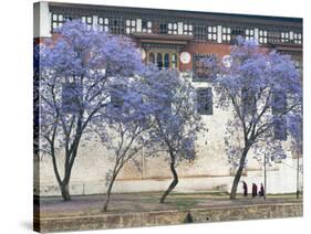 Monks, Punakha Dzong Palance, Bhutan-Dennis Kirkland-Stretched Canvas