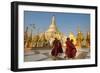 Monks walk around Shwedagon Pagoda, Yangon (Rangoon), Myanmar (Burma), Asia-Alex Treadway-Framed Photographic Print