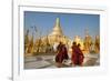 Monks walk around Shwedagon Pagoda, Yangon (Rangoon), Myanmar (Burma), Asia-Alex Treadway-Framed Photographic Print