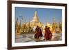 Monks walk around Shwedagon Pagoda, Yangon (Rangoon), Myanmar (Burma), Asia-Alex Treadway-Framed Photographic Print