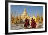 Monks walk around Shwedagon Pagoda, Yangon (Rangoon), Myanmar (Burma), Asia-Alex Treadway-Framed Photographic Print