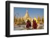 Monks walk around Shwedagon Pagoda, Yangon (Rangoon), Myanmar (Burma), Asia-Alex Treadway-Framed Photographic Print