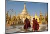 Monks walk around Shwedagon Pagoda, Yangon (Rangoon), Myanmar (Burma), Asia-Alex Treadway-Mounted Photographic Print