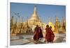 Monks walk around Shwedagon Pagoda, Yangon (Rangoon), Myanmar (Burma), Asia-Alex Treadway-Framed Photographic Print