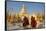 Monks walk around Shwedagon Pagoda, Yangon (Rangoon), Myanmar (Burma), Asia-Alex Treadway-Framed Stretched Canvas