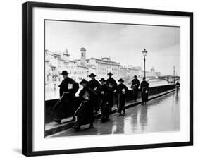 Monks Walking Along the River Arno-Alfred Eisenstaedt-Framed Photographic Print