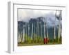 Monks with Praying Flags, Phobjikha Valley, Gangtey Village, Bhutan-Keren Su-Framed Photographic Print