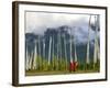 Monks with Praying Flags, Phobjikha Valley, Gangtey Village, Bhutan-Keren Su-Framed Photographic Print