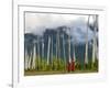 Monks with Praying Flags, Phobjikha Valley, Gangtey Village, Bhutan-Keren Su-Framed Photographic Print