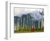 Monks with Praying Flags, Phobjikha Valley, Gangtey Village, Bhutan-Keren Su-Framed Photographic Print