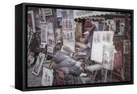 Monmartre Artist Working On Place du Tertre I-Cora Niele-Framed Stretched Canvas