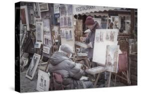 Monmartre Artist Working On Place du Tertre I-Cora Niele-Stretched Canvas