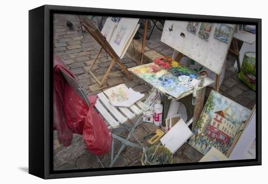 Monmartre Artist Working On Place du Tertre III-Cora Niele-Framed Stretched Canvas